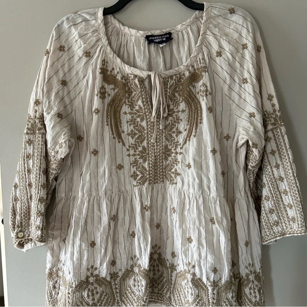 Vintage Johnny Was Workshop Embroidered tan Women's Top Sz xl - Picture 2 of 16
